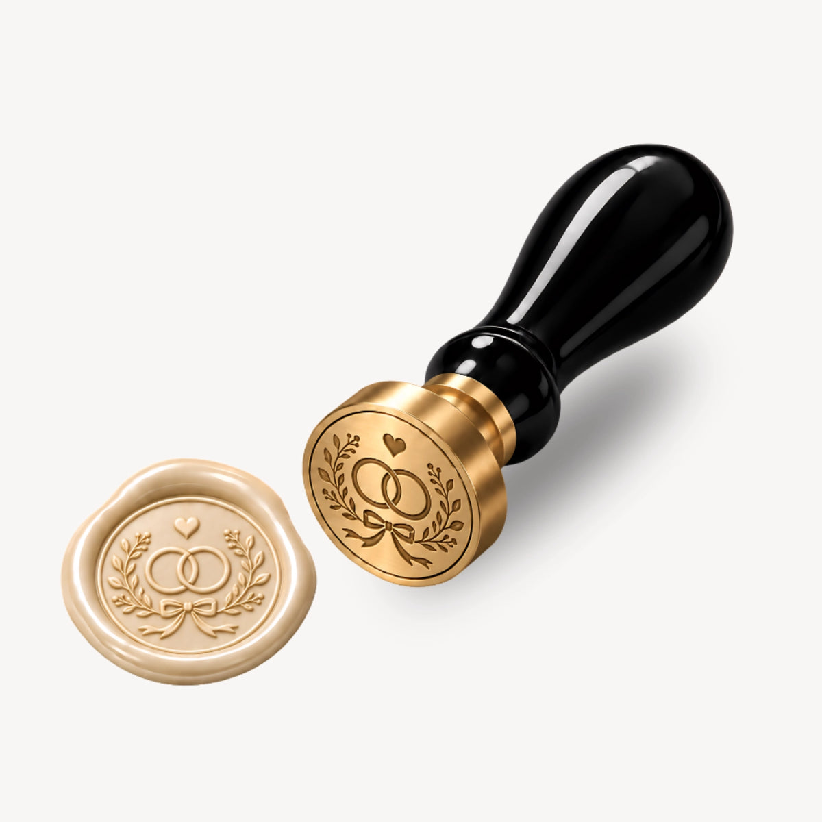 Custom wedding wax seal stamp with personalized wedding design and matching wax impression
