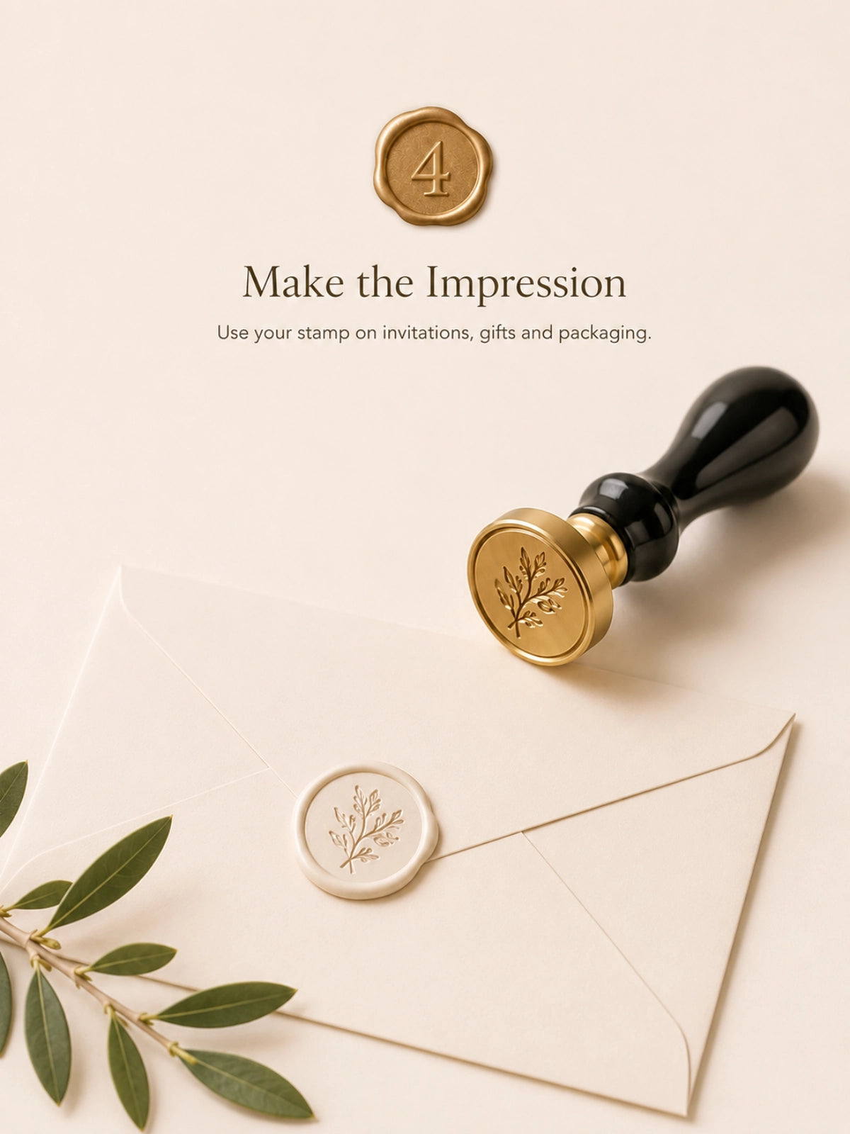 Custom wax seal stamp used on an envelope for invitations, gifts and packaging